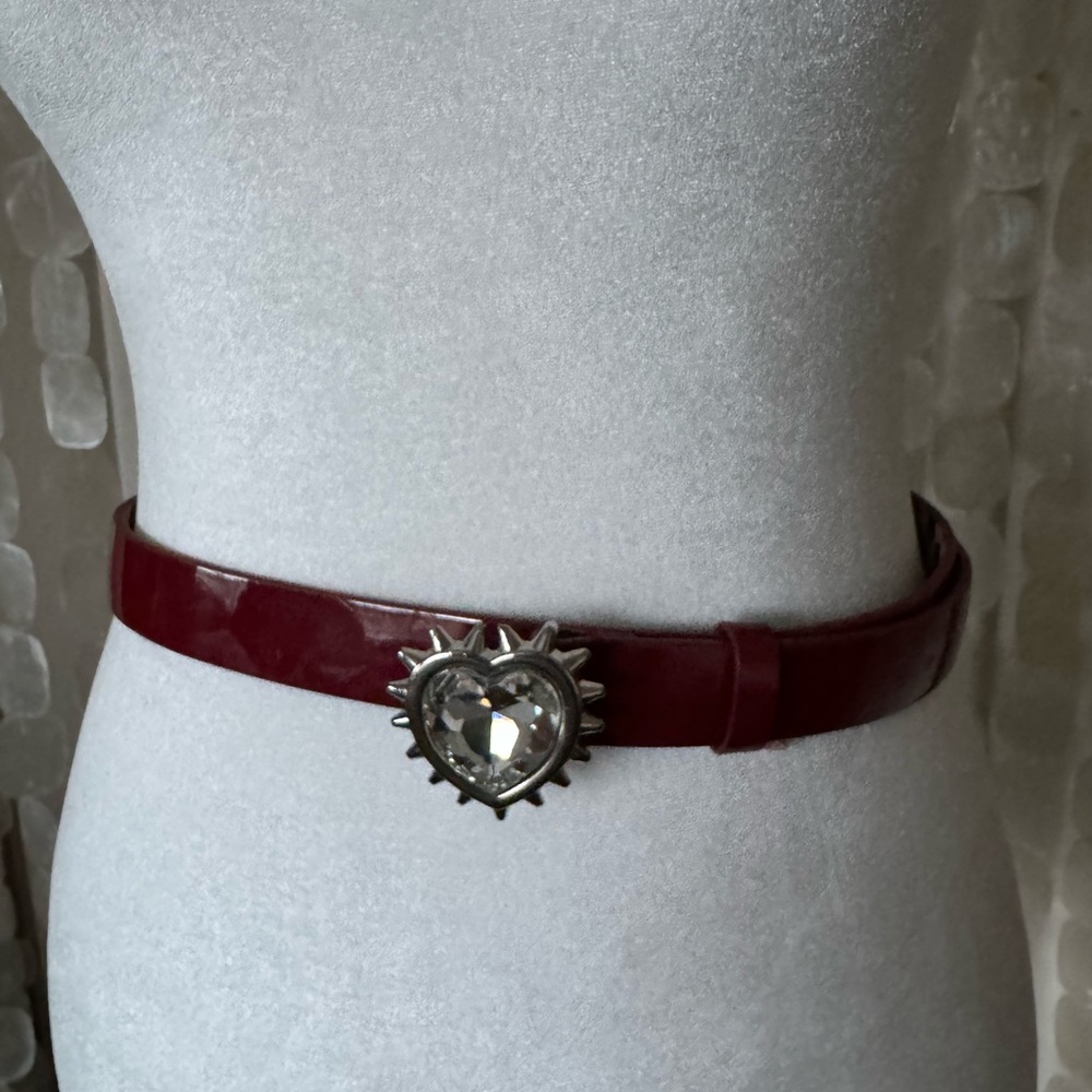 Betsey Johnson Red patent look Belt w Heart buckle